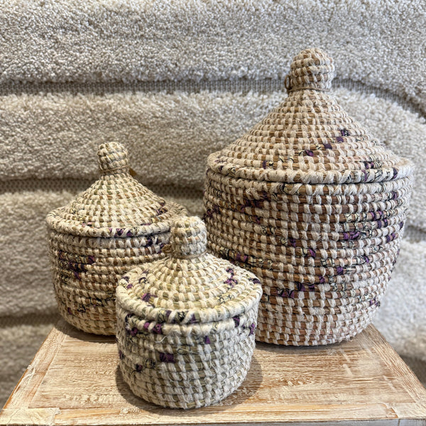Panier blanc/ coton parme