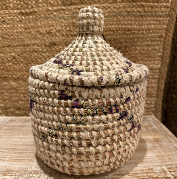 Panier blanc/ coton parme